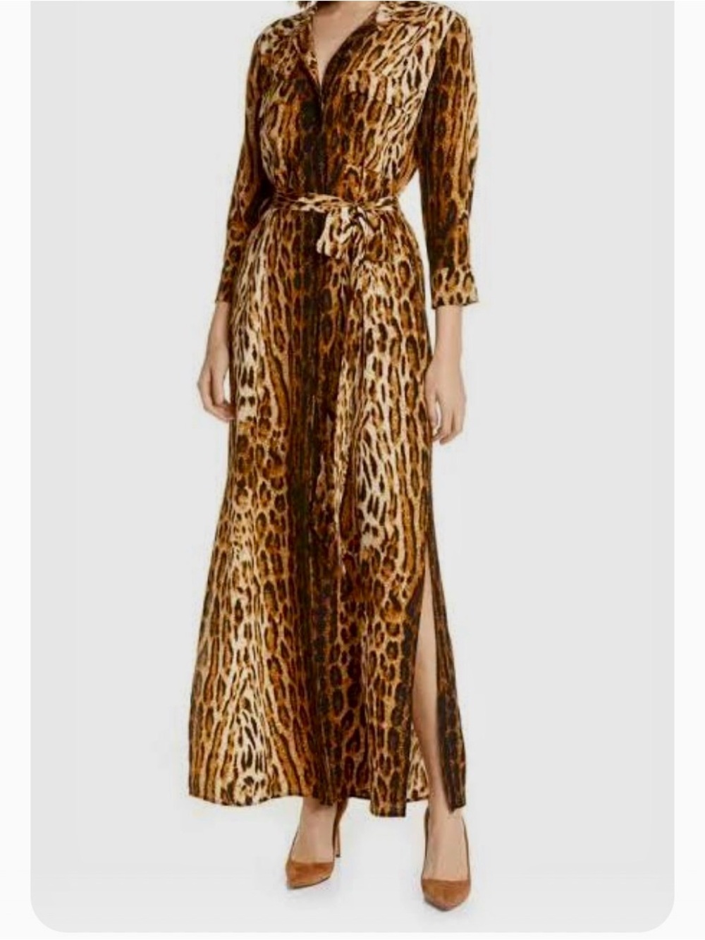 L'Agence Cameron Leopard Print Silk Maxi Shirtdress. Size small